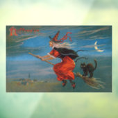 Heksenvliegen met zwarte kat op Halloween Night Raamsticker (Vel 3)