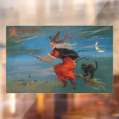 Heksenvliegen met zwarte kat op Halloween Night Raamsticker (Vel 2)