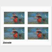 Heksenvliegen met zwarte kat op Halloween Night Rechthoekige Sticker (Vel)