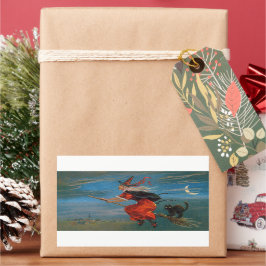 Heksenvliegen met zwarte kat op Halloween Night Rechthoekige Sticker