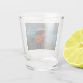 Heksenvliegen met zwarte kat op Halloween Night Shot Glas (Achterkant)