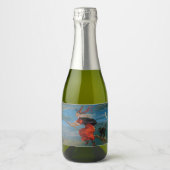 Heksenvliegen met zwarte kat op Halloween Night Sparkling Wijnetiket (Voorkant)