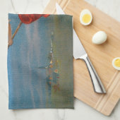 Heksenvliegen met zwarte kat op Halloween Night Theedoek (Quarter Fold)