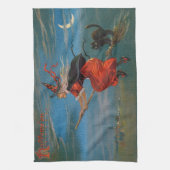 Heksenvliegen met zwarte kat op Halloween Night Theedoek (Verticaal)