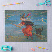 Heksenvliegen met zwarte kat op Halloween Night Tissuepapier (Craft)