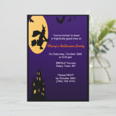 Heksenvlucht Halloween Party Uitnodigingen (Staand voorkant)