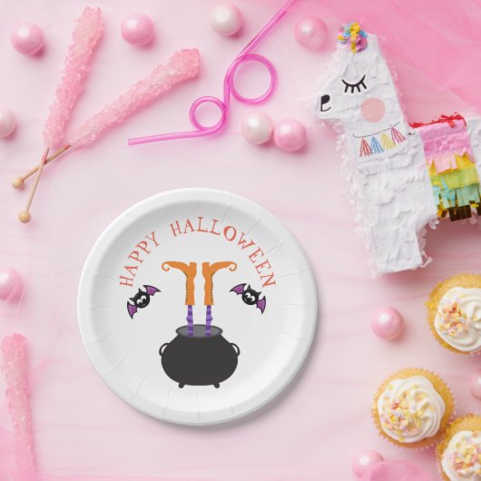 Heksenvoeten in Cauldron Halloween Papieren Bordje (Feest)