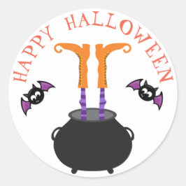 Heksenvoeten in Cauldron Halloween Ronde Sticker