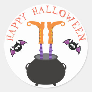 Heksenvoeten in Cauldron Halloween Ronde Sticker