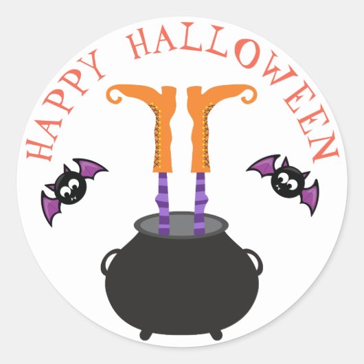 Heksenvoeten in Cauldron Halloween Ronde Sticker (Voorkant)
