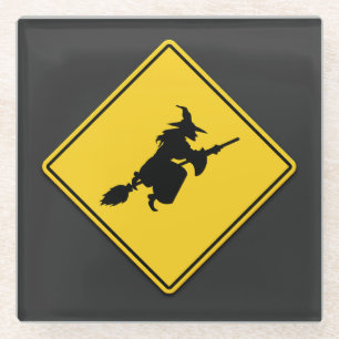 Heksenwaarschuwing Halloween Glazen Onderzetter