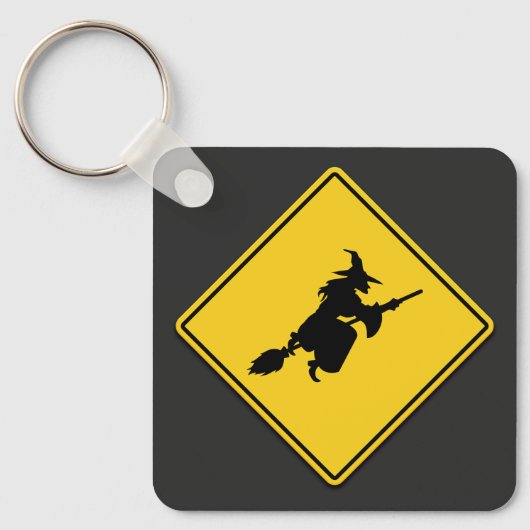 Heksenwaarschuwing Halloween Sleutelhanger (Voorkant)