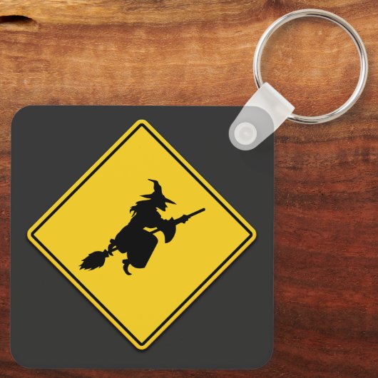 Heksenwaarschuwing Halloween Sleutelhanger (Achterkant)