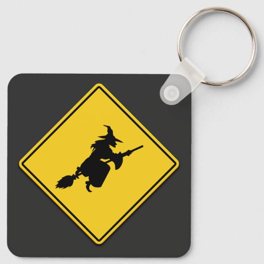 Heksenwaarschuwing Halloween Sleutelhanger (Achterkant)