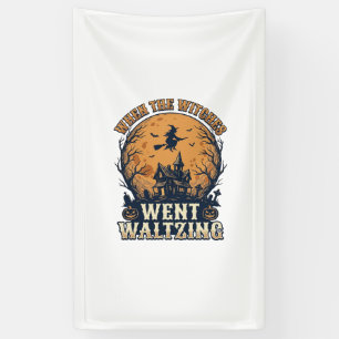 Heksenwals Halloween Vintage Gravure Ontwerp_ Spandoek