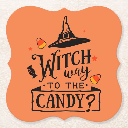 Heksenweg naar Candy Halloween Kartonnen Onderzetters (Voorkant)