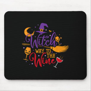 Heksenweg naar de wijn Halloween Drink voor Wicca Muismat