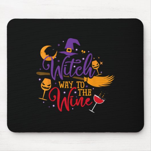 Heksenweg naar de wijn Halloween Drink voor Wicca Muismat (Voorkant)