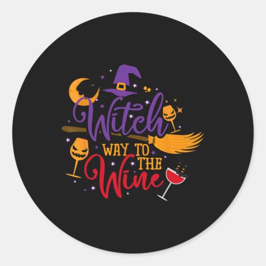 Heksenweg naar de wijn Halloween Drink voor Wicca Ronde Sticker (Voorkant)