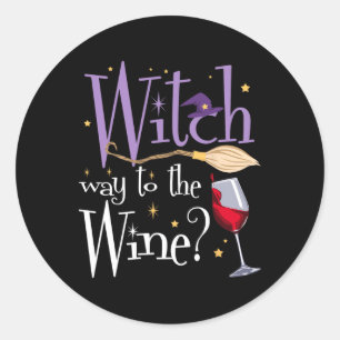 Heksenweg naar de wijn Halloween Drink voor Wicca Ronde Sticker