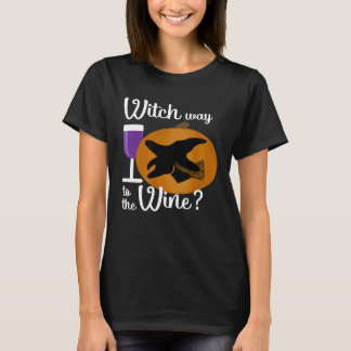 Heksenweg naar de wijn Halloween Silhouet Pompoen T-shirt