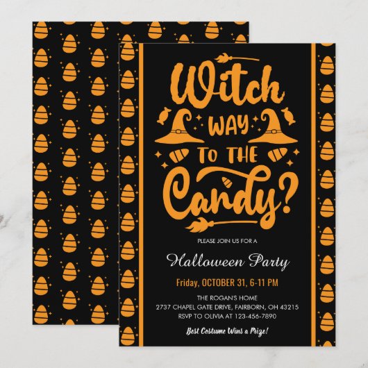 Heksenweg naar het Candy Halloween-feest Kaart (Voorkant / Achterkant)
