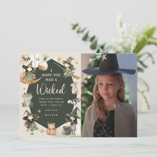 'Heksenweg naar het Feest' Kinderen Halloween Verj Bedankkaart (Staand voorkant)