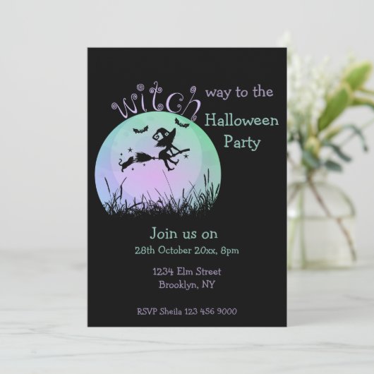 Heksenweg naar het Halloween feest Kaart (Staand voorkant)