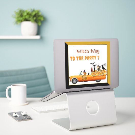 Heksenweg naar het Halloweenfeest Crew Kat Vleermu Sticker (Laptop op bureau)