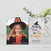 Heksenweg naar het Snoep Halloween fotokaart Kaart (Staand voorkant)
