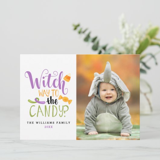 Heksenweg naar het Snoep Halloween-fotokaarten Kaart (Staand voorkant)