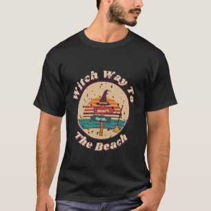 Heksenweg naar het strand Retro Summerween Heksen T-shirt