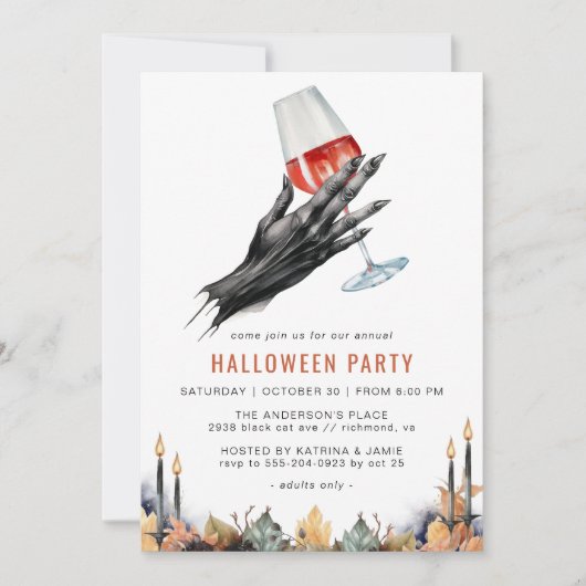 Heksenwijn | Grappig volwassen Halloween Party Kaart (Voorkant)