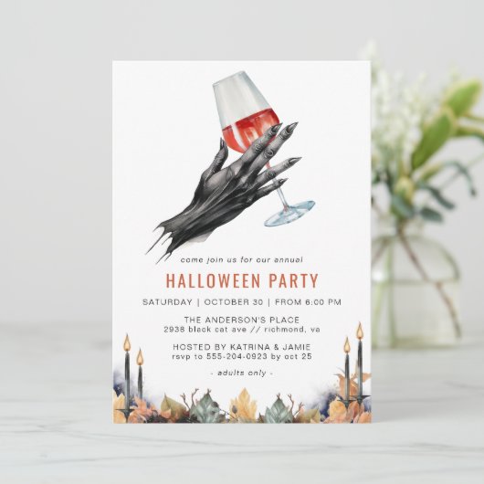 Heksenwijn | Grappig volwassen Halloween Party Kaart (Staand voorkant)