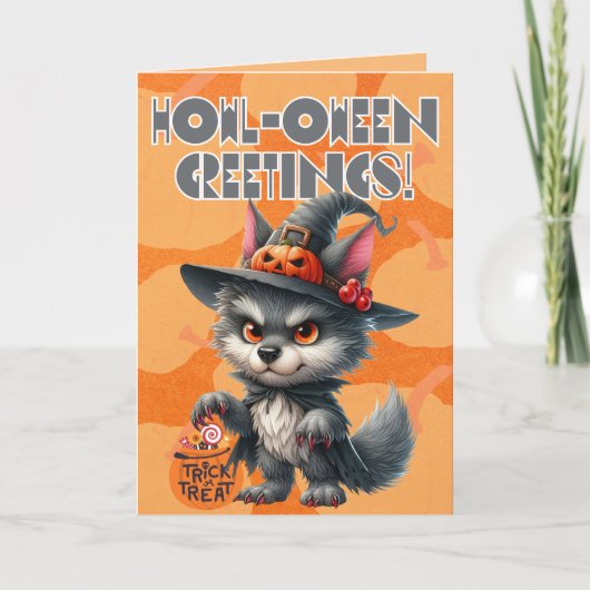 Heksenwolf's Halloweenwensen Feestdagen Kaart (Voorkant)