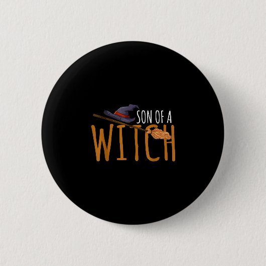 Heksenzoon halloween hoed ronde button 5,7 cm (Voorkant)