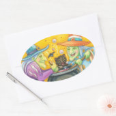 HEKSENZUSSEN EN ZWARTE KAT STICKERS Ovaal Blad (Envelop)