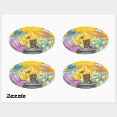 HEKSENZUSSEN EN ZWARTE KAT STICKERS Ovaal Blad (Vel)