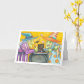 Heksenzusters en zwarte kat, Wenskaart blanco Kaart (Gele Bloem)