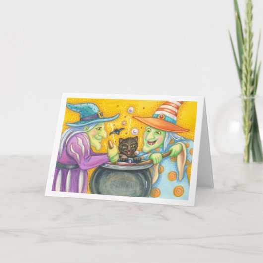 Heksenzusters en zwarte kat, Wenskaart blanco Kaart (Voorkant)