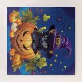 Hekserig Kat in Pumpkin Square Jigsaw Puzzel (Horizontaal)