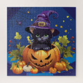 Hekserig Kat in Pumpkin Square Jigsaw Puzzel (Verticaal)