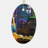 Hekserige Bruine Kat Magische Paarse Volle Maan Br Keramisch Ornament (Links)