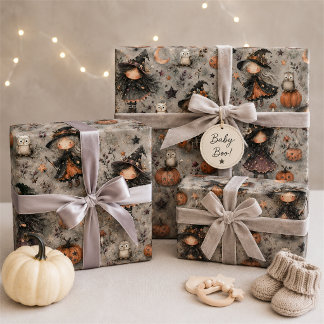 Hekserige Cute Heks & Uil Halloween Cadeauverpakki Inpakpapier Vel