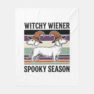 Hekserige Dachshund Halloween Vintage Gravure Hond Fleece Deken