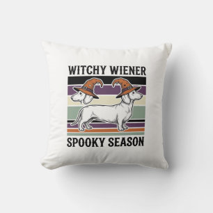 Hekserige Dachshund Halloween Vintage Gravure Hond Kussen