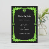 Hekserige groene Glow gothic bruiloft save the dat Aankondiging (Staand voorkant)