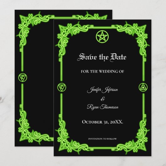 Hekserige groene Glow gothic bruiloft save the dat Aankondiging (Voorkant / Achterkant)