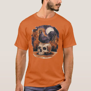 Hekserige Haan Op Schedel Halloween Hekserij Roo T-shirt