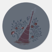 Hekserige Halloween Bezem Ronde Sticker (Voorkant)